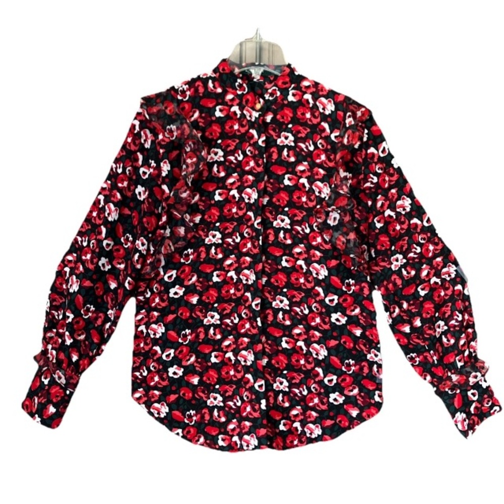 RALPH LAUREN Floral Ruffle Button Long Sleeve Blouse M Career Classic Timeless - Picture 4 of 11